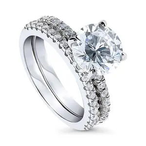 BERRICLE Sterling Silver Solitaire Hidden Halo Engagement Rings Statement Stackable Band for Women, 2.7 Carat Round Cut Cubic Zirconia CZ Ring Set