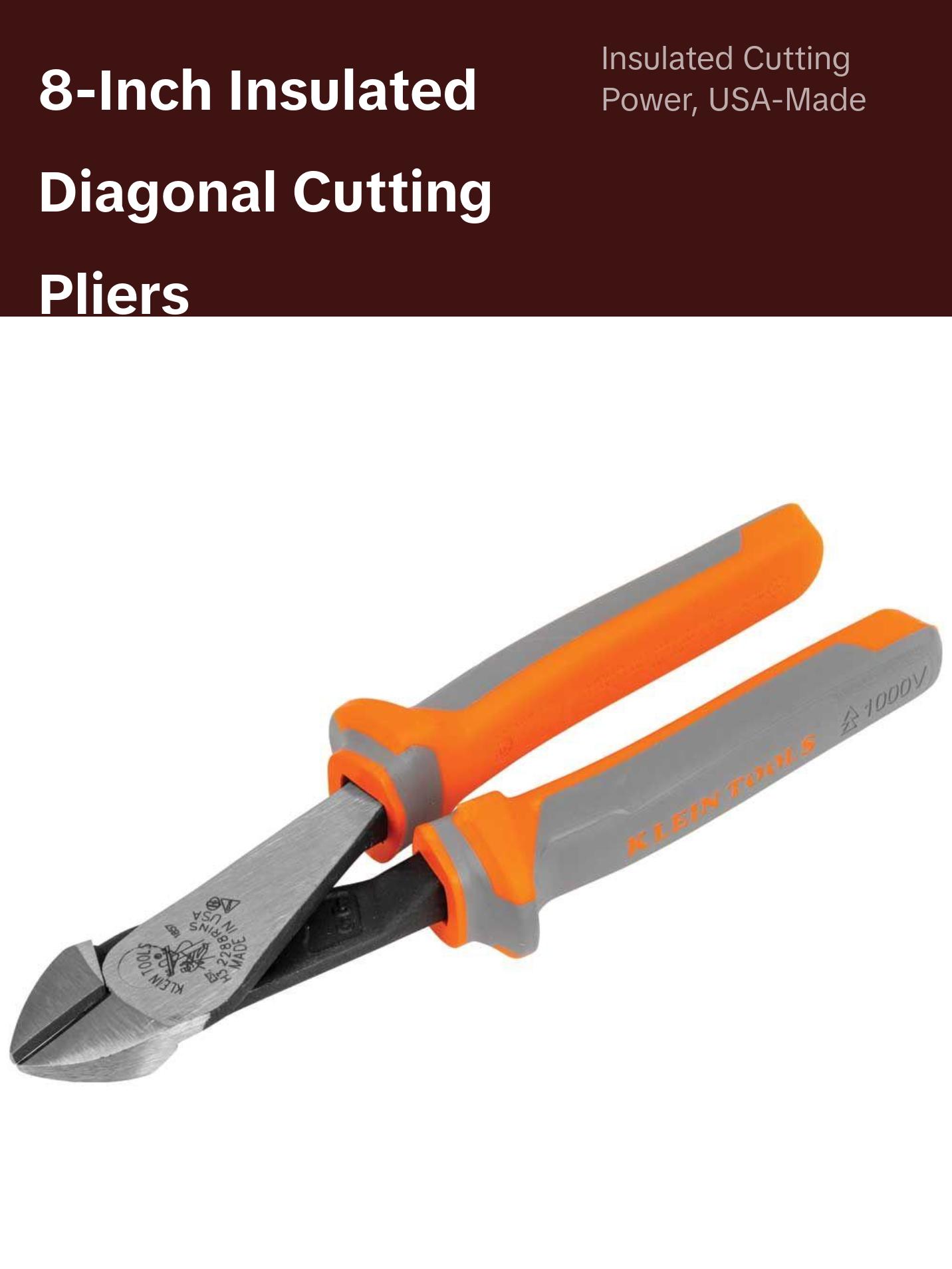 Klein Tools 2288RINS Diagonal Cutting Pliers, Insulated, High Leverage, 8-Inch