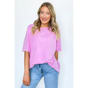 Serene Escapes Acid Wash Raw Edge Relaxed Fit Top - BACK IN STOCK