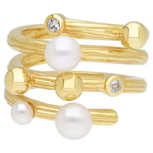 Ariva 18K Clad Cultured Pearl & White Sapph ireWrap Ring