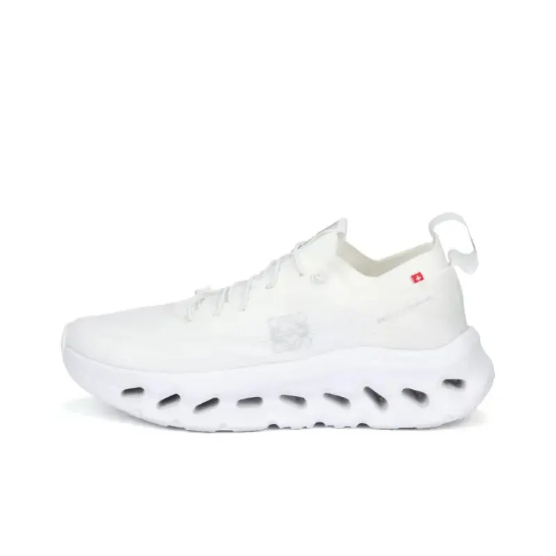 Unisex All White Hollow Cloud Cushion Running Sneakers, Lightweight Breathable Fly Knit Shock Absorb Thick Sole Casual Athletic Trainers For Gym Walking Daily Commute Men Women