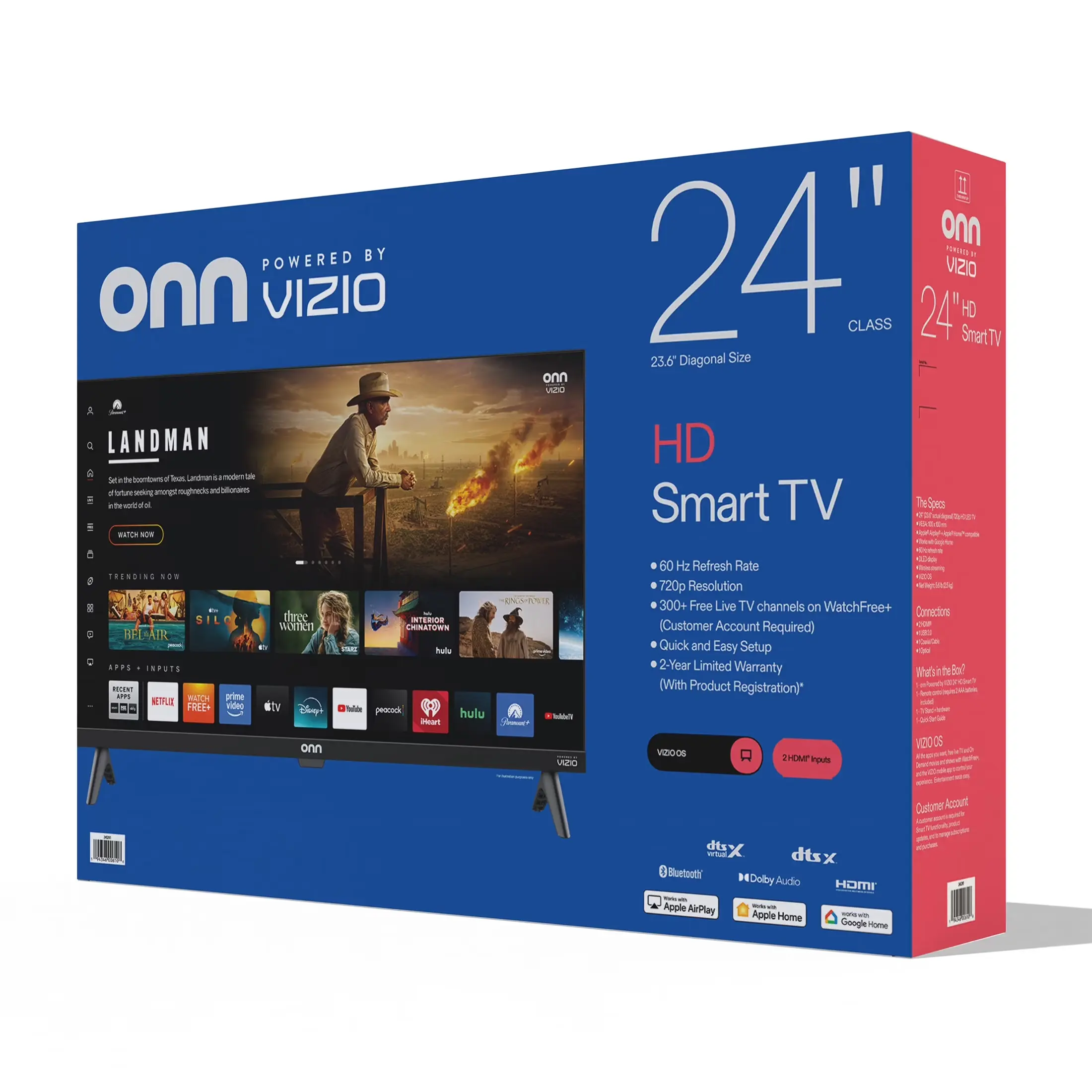Onn. 24" HD LED Smart TV - Powered by VIZIO, 720p Display, Wi-Fi, DTS:X Audio, 60Hz Refresh Rate, Compact for Bedrooms, Dorm Rooms