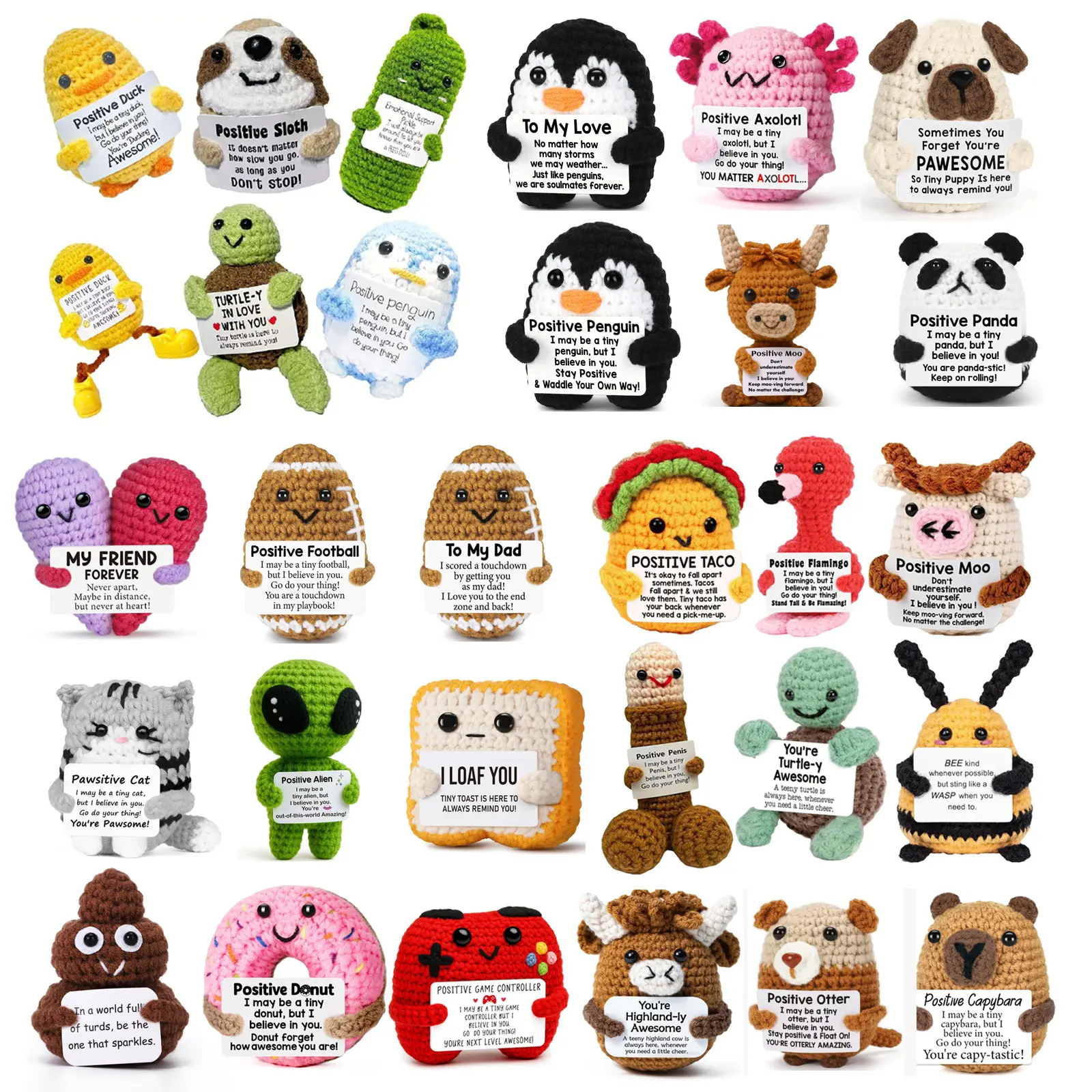 Crochet Emotional Support Positive Energy Handmade Crafts Creative & Cute Funny Playful Crochet Pieces Birthday Gifts Party Decorations with Positive Uplifting Messages - Artificial  FathersDayGift