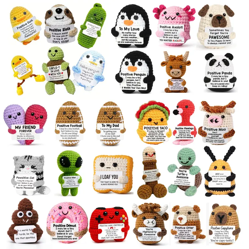 Handmade Crocheted Cloth Emotional Support Figurine - JJ Cute Animal Design, Funny & Uplifting Messages, Unisex Father's Day/Birthday Gift, Ready-to-Use Home Decor Statue