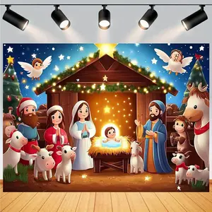 1pc 2D Backdrop Banner, Nativity Scene Holiday Backdrop Ideal for Photography, Parties & Christmas Decor, Birthday Decoration, Festive Backdrop Decoration, Portrait Photo Booth Props, Party Banner, White