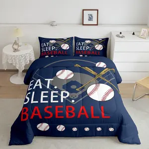 Baseball Gaming Navy Blue Comforter Set,Bedroom Decor Softball Comforter,Ball Games Bedroom Home Decor Quilt Set with Pillow Case