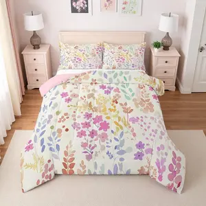 Feelyou Pink Watercolor Wild Flower Comforter Set - Soft Breathable Bedding, Floral Blanket, Lightweight Blanket, Pink Accents Quilts, Pastel Print Duvets for Girls' Boho-Rustic Country Bedroom Décor