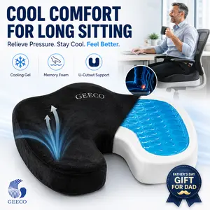 【Father’s Day Gift】GEECO Cooling Gel Memory Foam Seat Cushion, Father’s Day Gift for Dad, U-Shaped Coccyx Support Chair Pad for Office, Car & Long Sitting