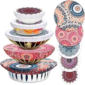 10 Pcs Bowl Covers Reusable in 5 Size Stretch Cloth Fabric Elastic Food Storage Bowl Covers Bread Sourdough Lids for Proofing Food Fruits Leftover(Retro Style)