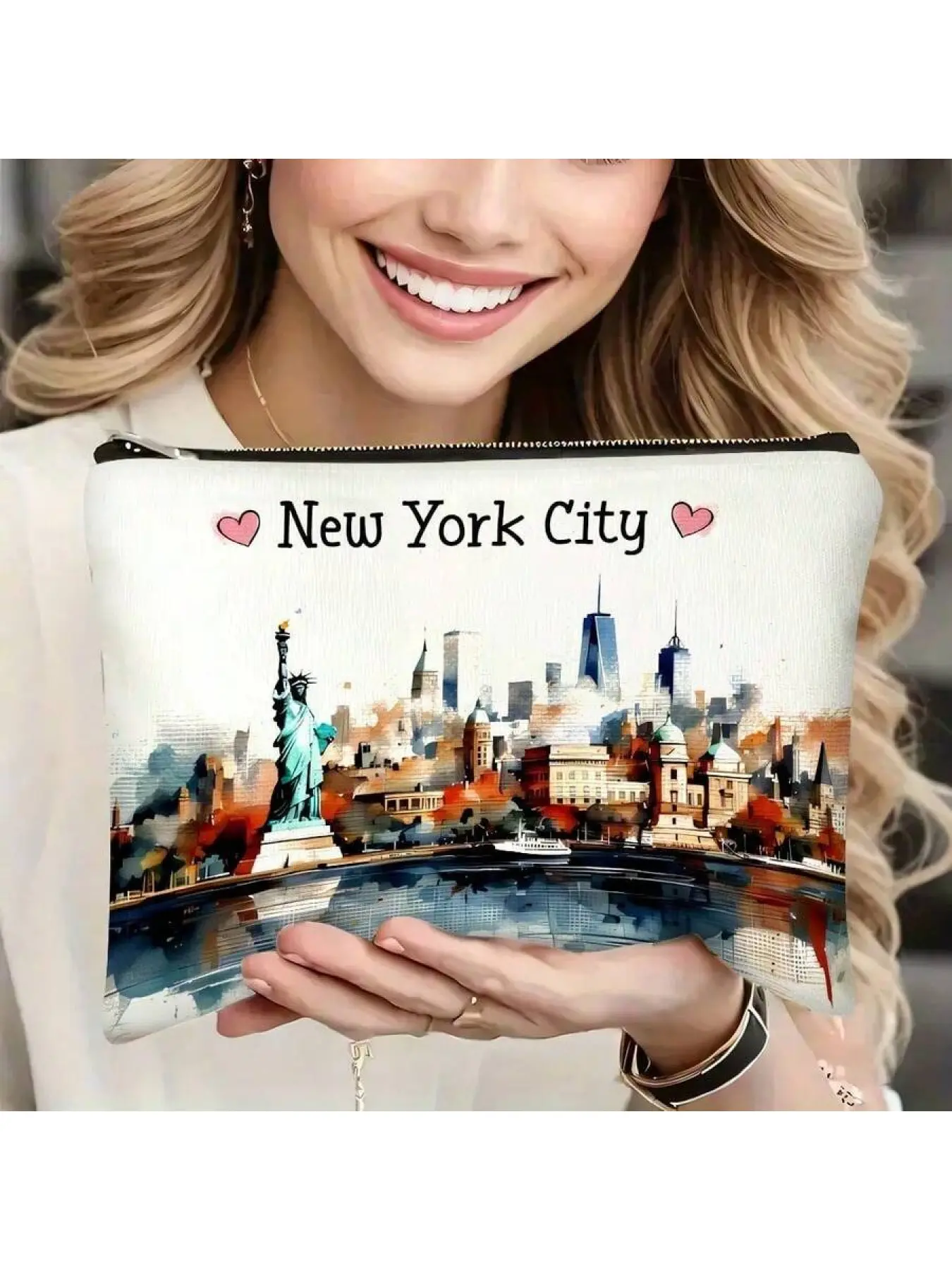 New York Lovers Gift Watercolor New York City Makeup Bag Cosmetic Bag New York Travel Souvenir Merch Girls Trip Gifts Favors Birthday Christmas Friendship Gifts For Women NY Lovers Traveller Birthday, Suitable For Wedding Gift