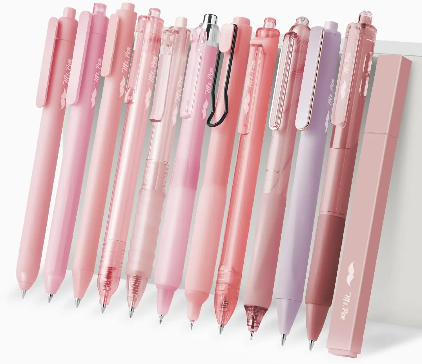 Pink Gel Pens 12-Pack | 0.5mm Fine Point Black Ink Pens with Highlighter for Journaling & Office Mr. Pen