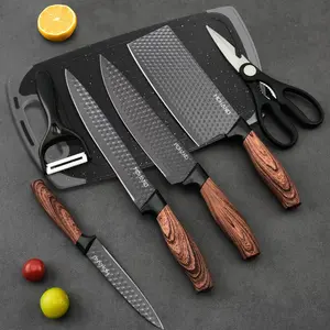 7-Piece Knife Set with Cutting Board  Non-Stick Stainless Steel Knives, Scissors, Peeler & Ergonomic Handles Stylish Diamond Finish Kitchen Essentials, mothersdaygift
