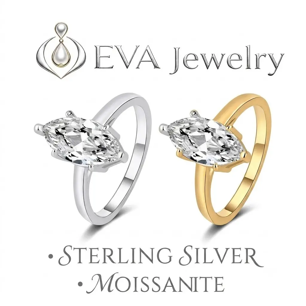 [EVA Jewelry] Marquise Cut 1/2/3CT925 Sterling Silver Synthetic Moissanite Ring