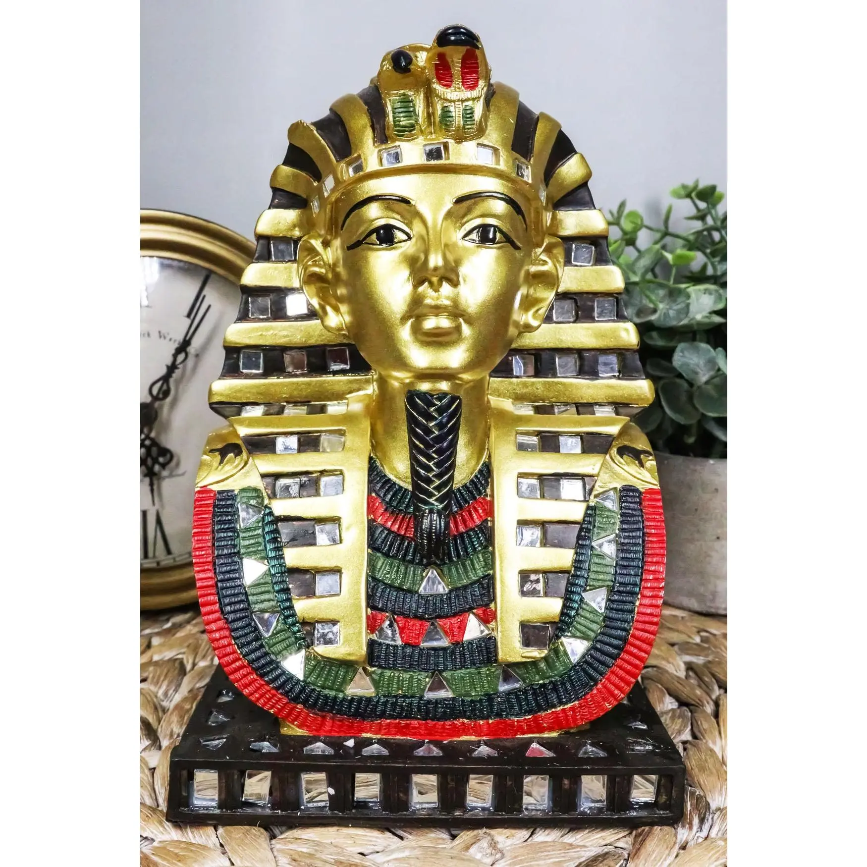 Golden Mask of King Tut Statue 8"H Egyptian Pharaoh Vulture and Cobra Crown Bust