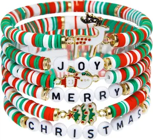 6 Pack Christmas Bracelets: Joy & Merry Candy-Style Stacks for Women & Teens - Perfect Christmas Gifts - Age 3 to Adult