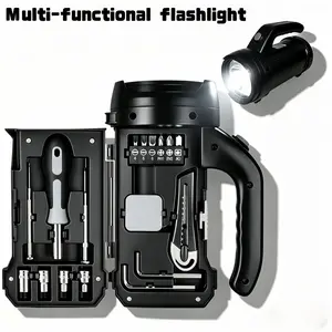 Multi-Function LED Flashlight Tool Kit - All-in-One Household Repair Tool Set with Screwdrivers, Bits, Ruler & Allen Wrenches for Home, Camping, Emergency  Father's Day gifts