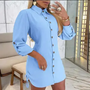 Women Shirt Dress Long Sleeve Button Down Blouses Side Drawstring Mini Dresses(Sheets)
