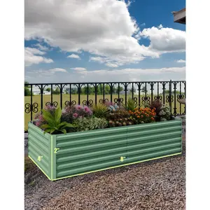 Garvee 2pcs Galvanized Metal Raised Garden Beds 8x4x2 ft, 24" Tall Planter Boxes for Flowers, Herbs, Vegetables, Rust-Resistant, Easy Assembly Outdoor Gardening Planters in Green
