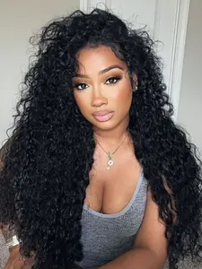 Mother's Day 13x4 Deep Wave Human Hair Wigs, Peruvian Virgin Hair, Transparent Lace Front, 180% Density, Curly Wave, Wavy Curly Hair, Natural, for Women