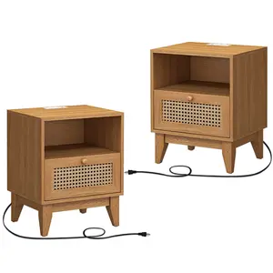 Topwin Set of 2 White Antique Bedside Tables–Vintage-Inspired Nightstands for Bedroom Storage and Decoration LED Bedside Organization Minimal Wood