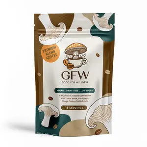 GFW 5-Mushroom Instant Coffee Latte Vegan Dairy-Free Nutrient-Rich Lion’s Mane Chaga Reishi Cordyceps Turkey Tail 15 Servings