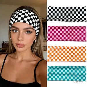 Checkered Headband – Stylish, Wide, and Elastic Hair Accessory – Sports, Fitness, and Sweat-Wicking Hair Tie