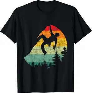 100%cotton Retro Vintage Mountain Climber - Rock Climbing Bouldering T-Shirt Top Casual
