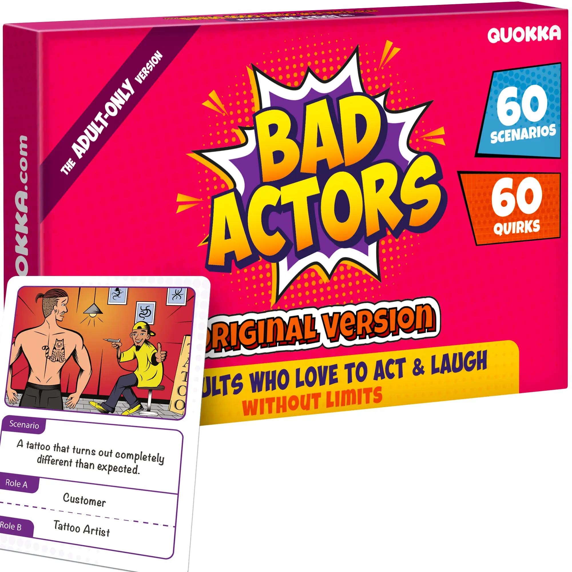 QUOKKA Charades & Guessing Game for Adults - 120 Hilarious Scenarios & Quirk Cards