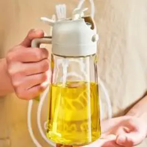 2 in 1 Olive Oil Dispenser & Sprayer, Transparent Glass Lid Bottle, Kitchen Accessory for Cooking, Salad, BBQ, Essential Kitchen Gadget