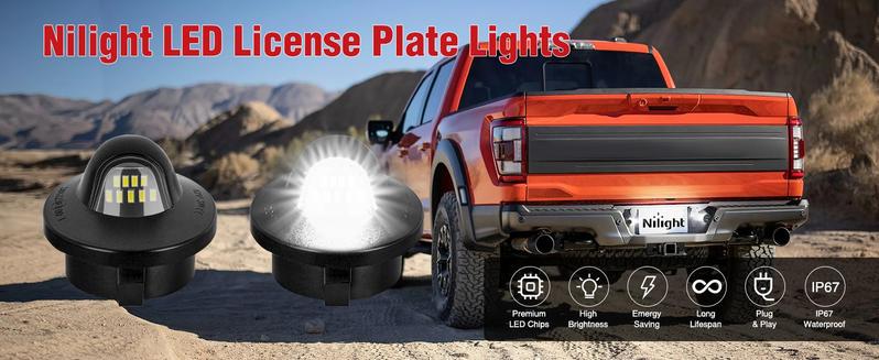 Nilight License Plate Light Compatible with 1990-2003 2004 2005 2006 2007 2008 2009 2010 2011 2012 2013 2014 Ford F150 1999-2016 F250 F350 F450 F550 Super Duty with Black housing 6000K White 2PCS Pack