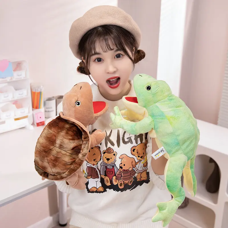 Simulation Animals Hand Puppet Snake Frog Tortoise Lizard Crocodile Amphibian Super Soft Dolls Creative Boys Toys Gifts