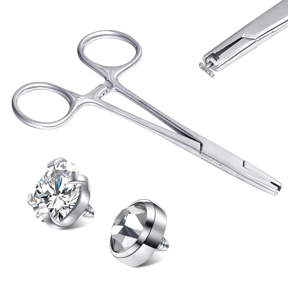 Piercing Ball Removal Tool, 3mm/4mm/5mm Jaw Stainless Steel Piercing Holding Tools Ball Unscrew and Screw Dermal Anchor Forceps for Dermal Tops Pliers for Nose Septum Labret Earrings Piercing