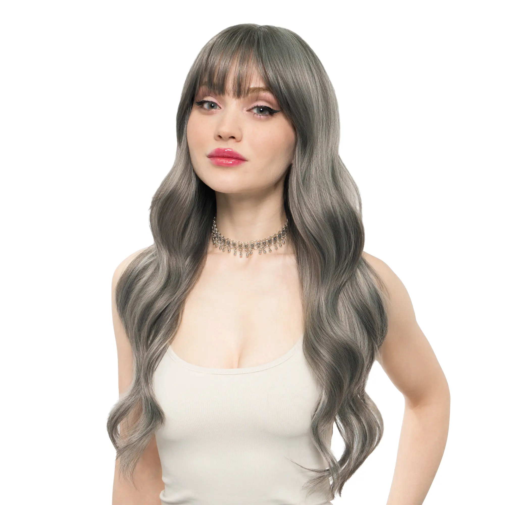 SALTED OREO' 23-Inch Salt & Pepper Shades Open Curl Airy Waves Cut Synthetic Wig | 【Heat Resistant】【Cap Included】 | #video 61FSGB