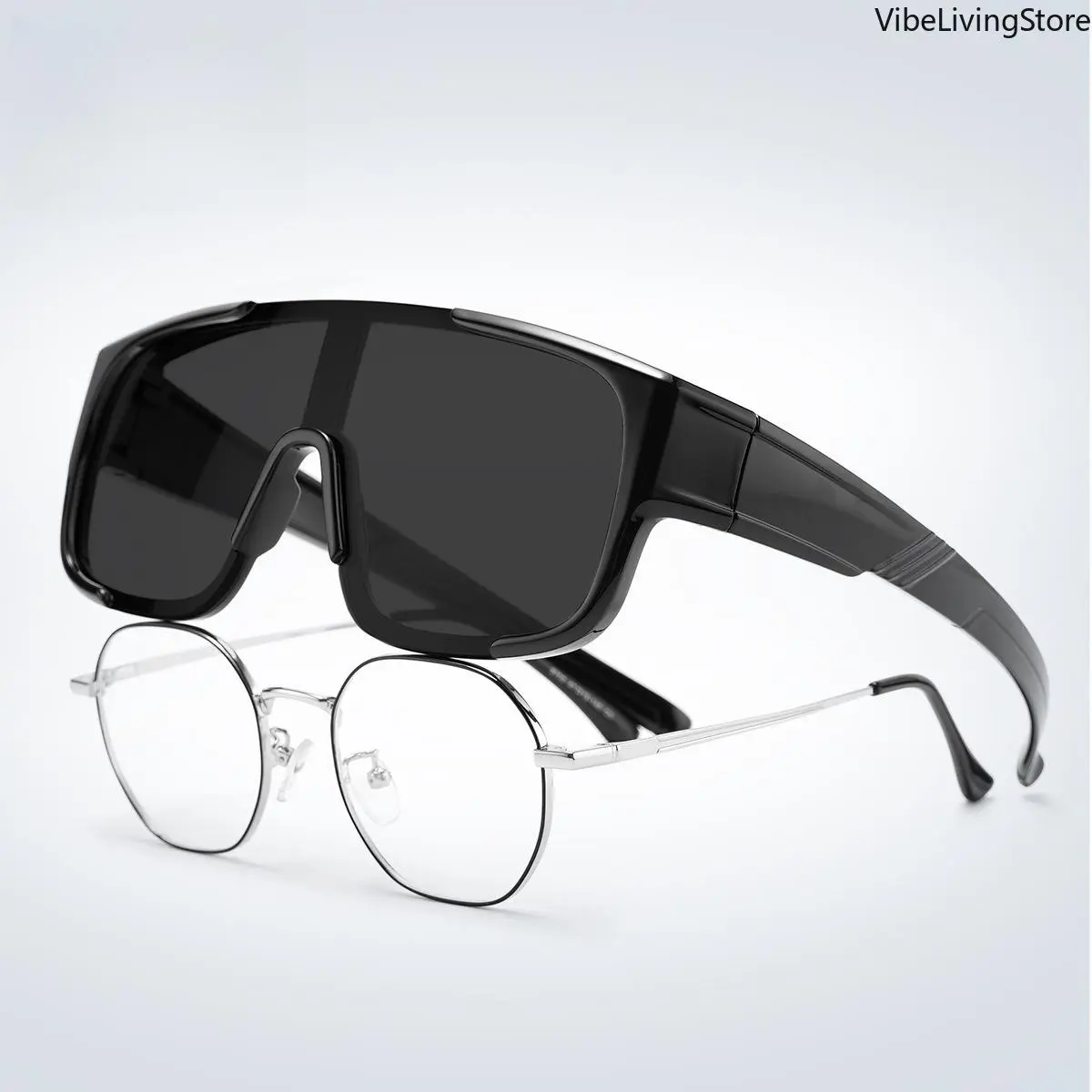 TR90 Oversized Shield Fit-Over Sunglasses, UV400 Windproof Anti-Glare Sports Glasses