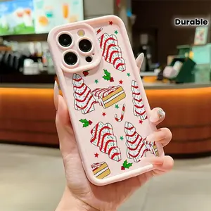 Gaozhu Pink Christmas Tree Striped Christmas Tree Cake Case for iPhone 17 Pro Max 16 16e 15 14 Plus 13 12 Mini 11 Air XR X XS Pattern Soft TPU Rubber Camera Protection Rugged Mobile Phone Cover Gift