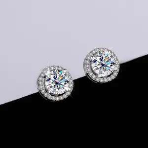 Women's Full Diamond Stud Earrings, Single-Carat Princess Round Cut Simulated Moissanite Earrings, Women's Ear Jewelry