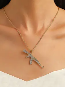 Hiphop Feng Shui Drill Decor Ak47 Assault Rifle Necklace, Perfect for Holidays & Daily Wear, Great Gift for Friends & Family, Chain Jewelry, Fashion Jewelry Accessories, Fashionable Jewelry Accessories