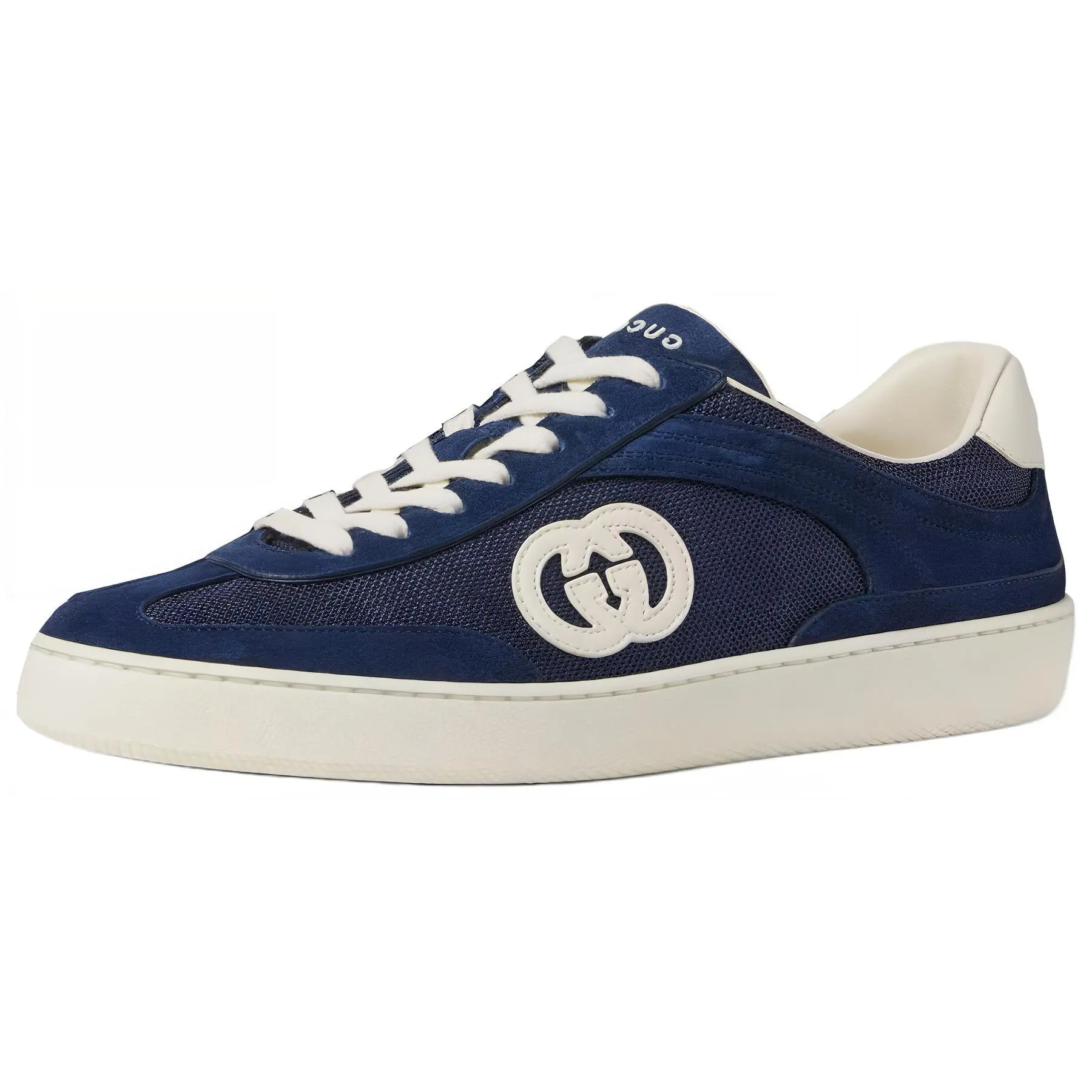 Men's Gucci G75 Suede Lace-Up Round-Toe Leather Casual Walking Trainer Sneakers - Blue, House White, Maison Mihara Verifiable with Global Authentication Credentials