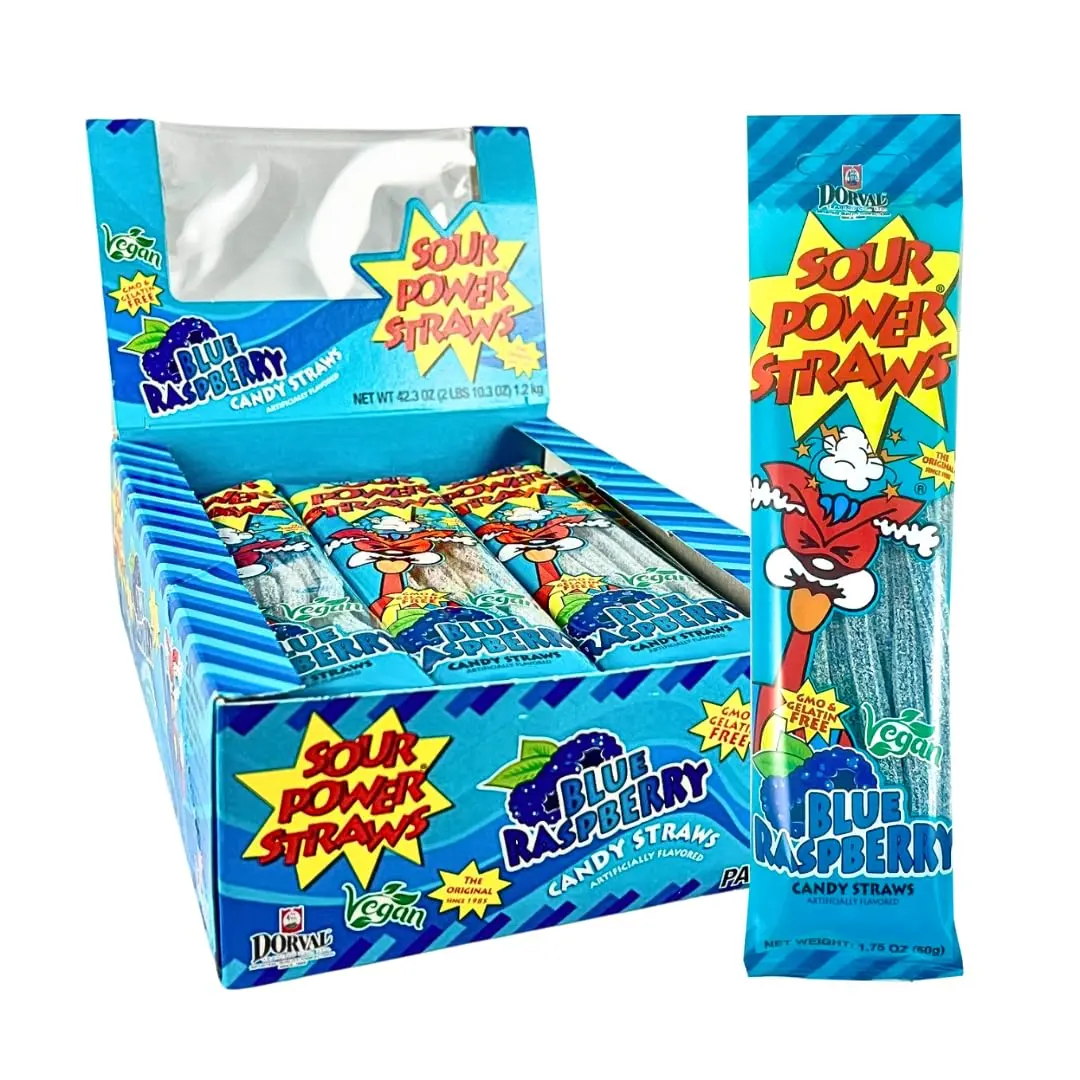 Sour Power Blue Raspberry Straws – Sour Candy Straws (24 Pack)