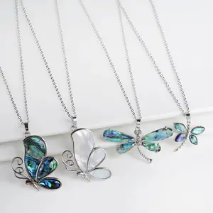 New Creative Natural Shell Design Insect Butterfly Dragonfly Pendant Necklace Personalized For Woman Party Vintage Jewelry Gift