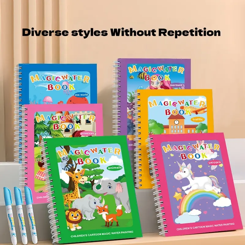 LumiKidz 3/6 Pack Reusable Water Coloring Book for Toddlers,Doodle Paint with Water,Mess-Free Coloring Book,Portable Educational Drawing Toy Gifts,Magic Water Painting Book with Pen,Christmas Gifts For Grandkids,Travel Toys for Kids,Suitable for 2-5 Years