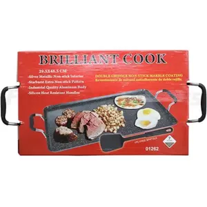 GAS ONLY STOVE Brilliant Cook 19" x 11.5" Heavy Gauge Aluminum Nonstick Double Griddle with Silver Metallic Interior & Starburst Pattern  GAS STOVE USE ONLY