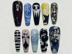 Festive Halloween Creepy Press On Nails| Reflective Chrome Press On Nails| Abstract Festive Nail Art| Chrome Nails