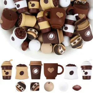 9/54pcs Coffee Bean and Coffee Shape Silicone Beads for Jewelry Decoration Beads Accessories Earrings Necklaces Bag Chains Phone Straps Makeup Brushes and Other DIY Handmade Materials, Suitable for Holiday Gifts, Birthday Gifts, Back to School Gifts