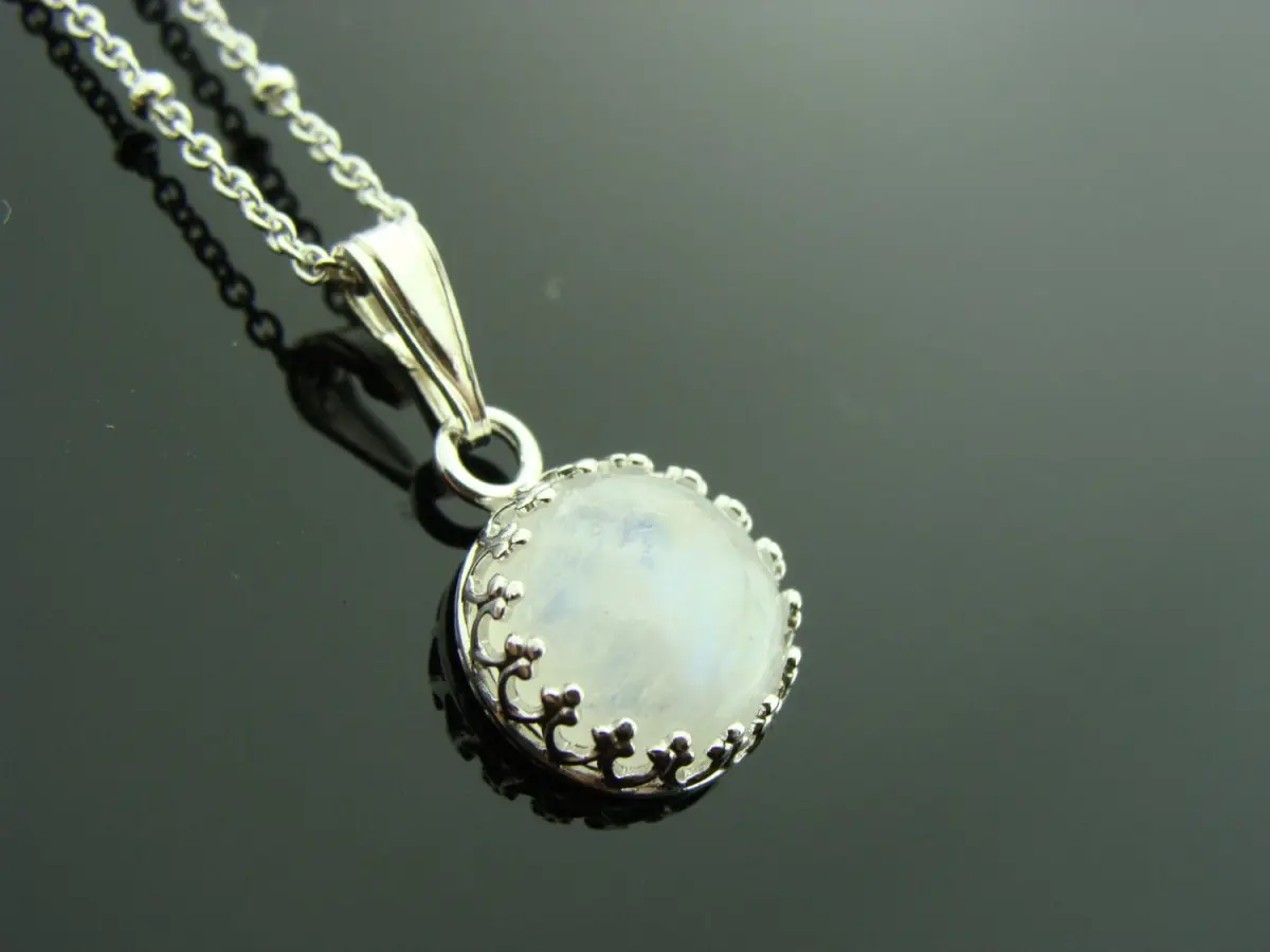 Rainbow Moonstone Bezel Set Pendant Necklace · 925 Sterling Silver · June Birthstone · Gift for Her · Minimalist Gemstone Jewelry