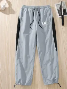 Men's Casual Comfortable Sports Pants, Printed Nylon Plaid Fabric, Colorblock Side Stripes, Breathable Lightweight, Elastic Waist, Spring Summer, Workout Gym Pants, Casual Athletic Trousers