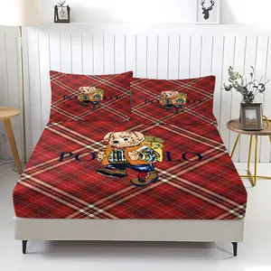 Teddy Bear Pattern Bed Sheet, Comfortable Printed Pattern, Includes 1 Bed Sheet and 2 Pillowcases, Comfortable Bedding, Non slip Dust Cover Suitable for Bedroom and Guest Room, Suitable as a Gift for Children or Adults