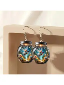 2D planar acrylic earrings, cute and charming princess Mason jar window acrylic pendant, exquisite scene gift