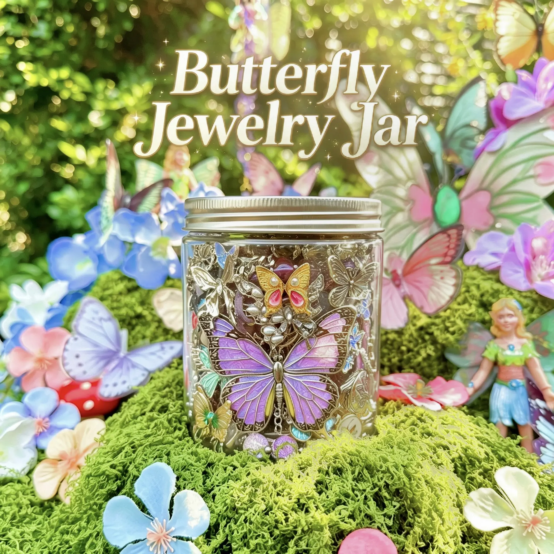 Jollyhit Butterfly Aesthetic Mystery Jewelry Jar, Witchy Fairycore Style Costume Jewelry,Bestie Gift, Friendship Gift, Self Love Treat