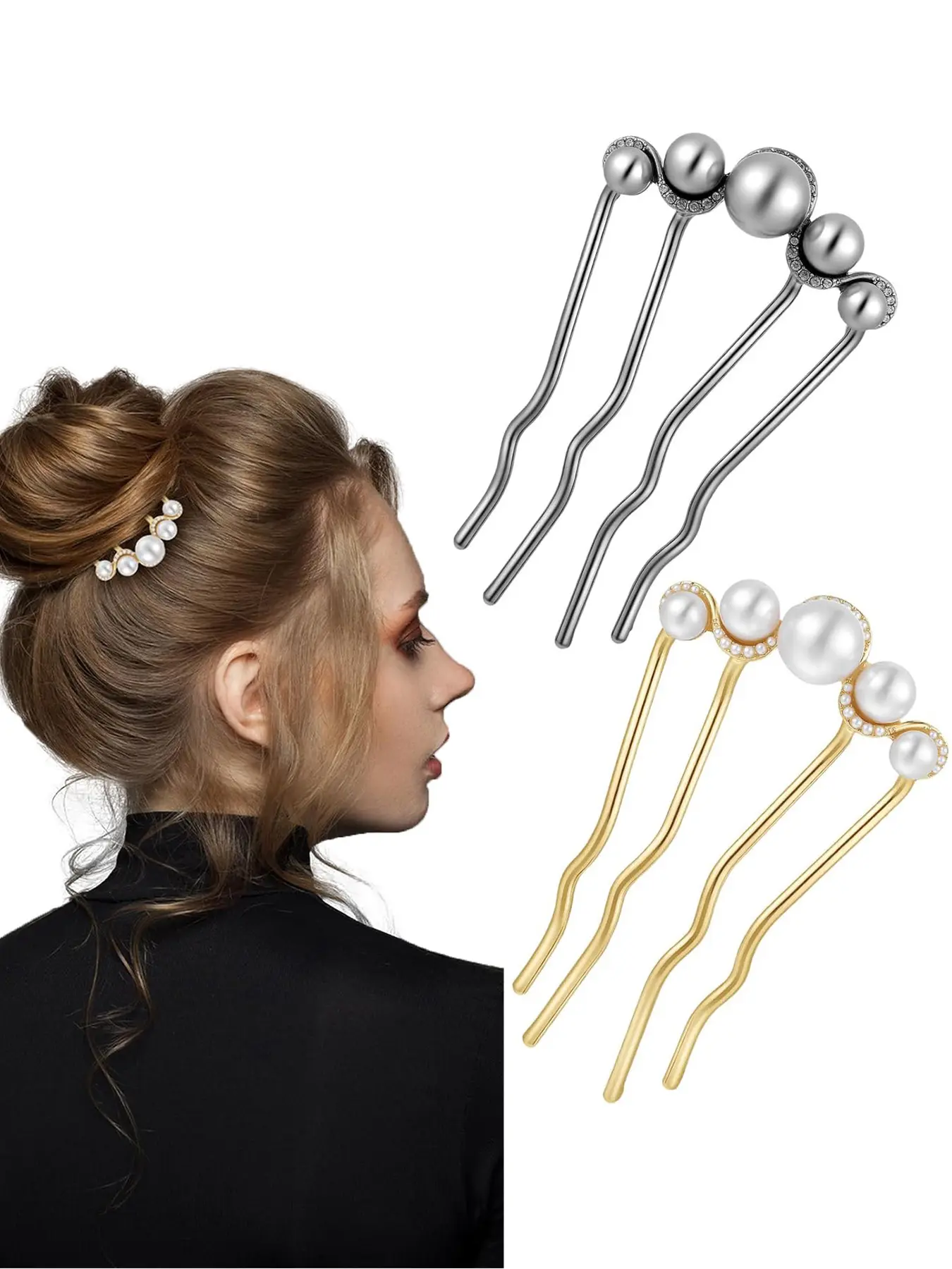 2-piece set of French pearl side combs for ladies, elegant brides, bridesmaids, delicate, high-end and fashion hair accessories, braided hair with a semi tied hairstyle, suitable for ladies to wear on dates, parties, parties, and weddings